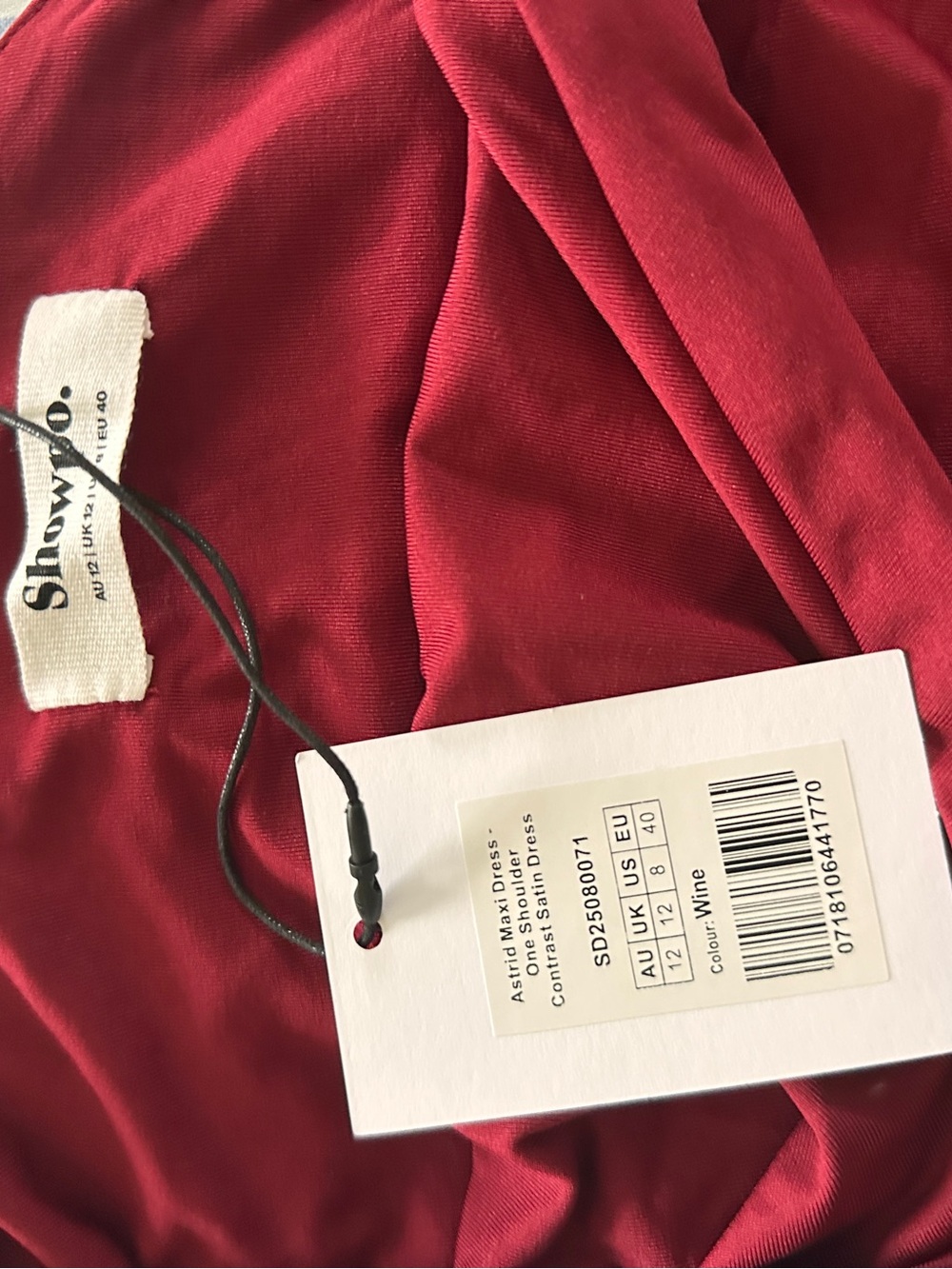 SHOWPO ASTRID MIDI DRESS One-Shoulder Burgundy Evening Dress NWT - Picture 12 of 12